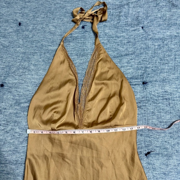 Petal & Pup Brown Kalina Lace Trim Halter Satin Maxi Dress Size S 4-6 - Picture 9 of 10